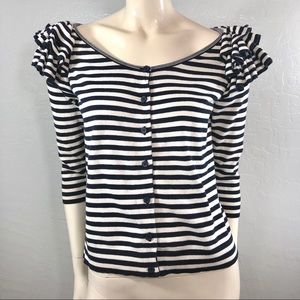 H&M Striped 3/4 Sleeve Scoop Neckline Cardigan